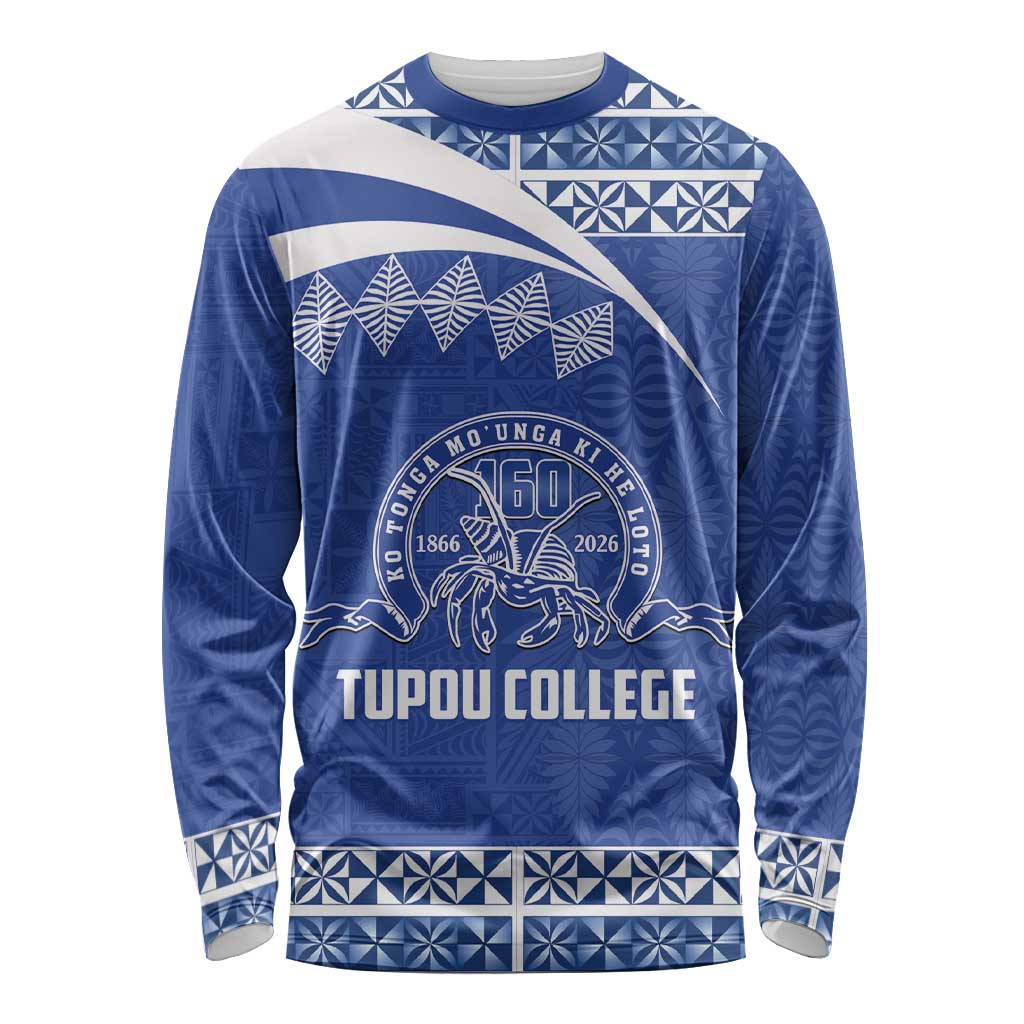 Personalised Tonga Tupou College Toloa Long Sleeve Shirt 160 Years Anniversary Tongan Ngatu Pattern LT14 Unisex Blue - Polynesian Pride