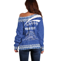 Personalised Tonga Tupou College Toloa Off Shoulder Sweater 160 Years Anniversary Tongan Ngatu Pattern LT14 - Polynesian Pride