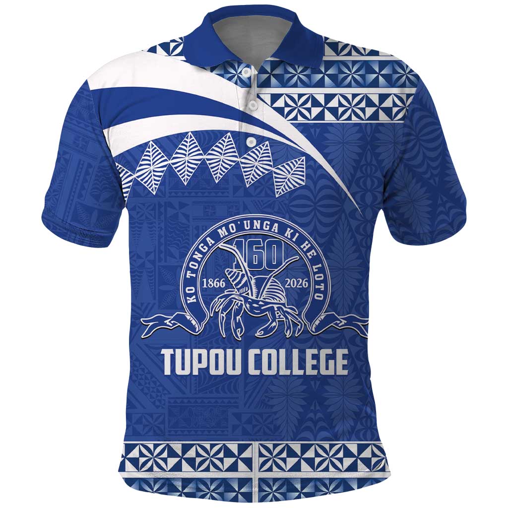 Personalised Tonga Tupou College Toloa Polo Shirt 160 Years Anniversary Tongan Ngatu Pattern LT14 Blue - Polynesian Pride