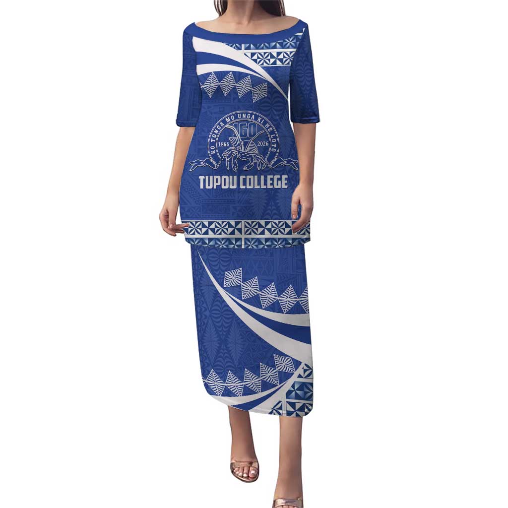 Personalised Tonga Tupou College Toloa Puletasi 160 Years Anniversary Tongan Ngatu Pattern LT14 Long Dress Blue - Polynesian Pride