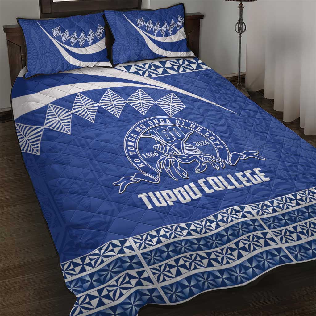 Tonga Tupou College Toloa Quilt Bed Set 160 Years Anniversary Tongan Ngatu Pattern LT14 Blue - Polynesian Pride