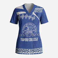 Personalised Tonga Tupou College Toloa Scrub Top 160 Years Anniversary Tongan Ngatu Pattern LT14 Adult Blue - Polynesian Pride