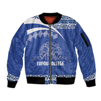 Personalised Tonga Tupou College Toloa Sleeve Zip Bomber Jacket 160 Years Anniversary Tongan Ngatu Pattern LT14 Unisex Blue - Polynesian Pride