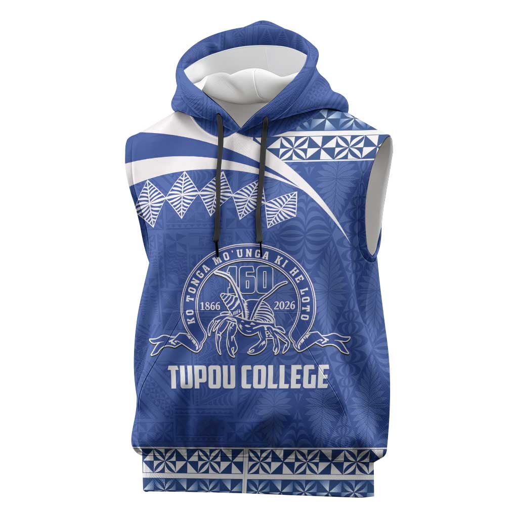 Personalised Tonga Tupou College Toloa Sleeveless Hoodie 160 Years Anniversary Tongan Ngatu Pattern LT14 Blue - Polynesian Pride