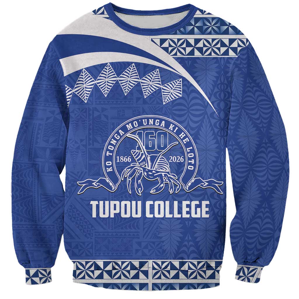 Personalised Tonga Tupou College Toloa Sweatshirt 160 Years Anniversary Tongan Ngatu Pattern LT14 Unisex Blue - Polynesian Pride