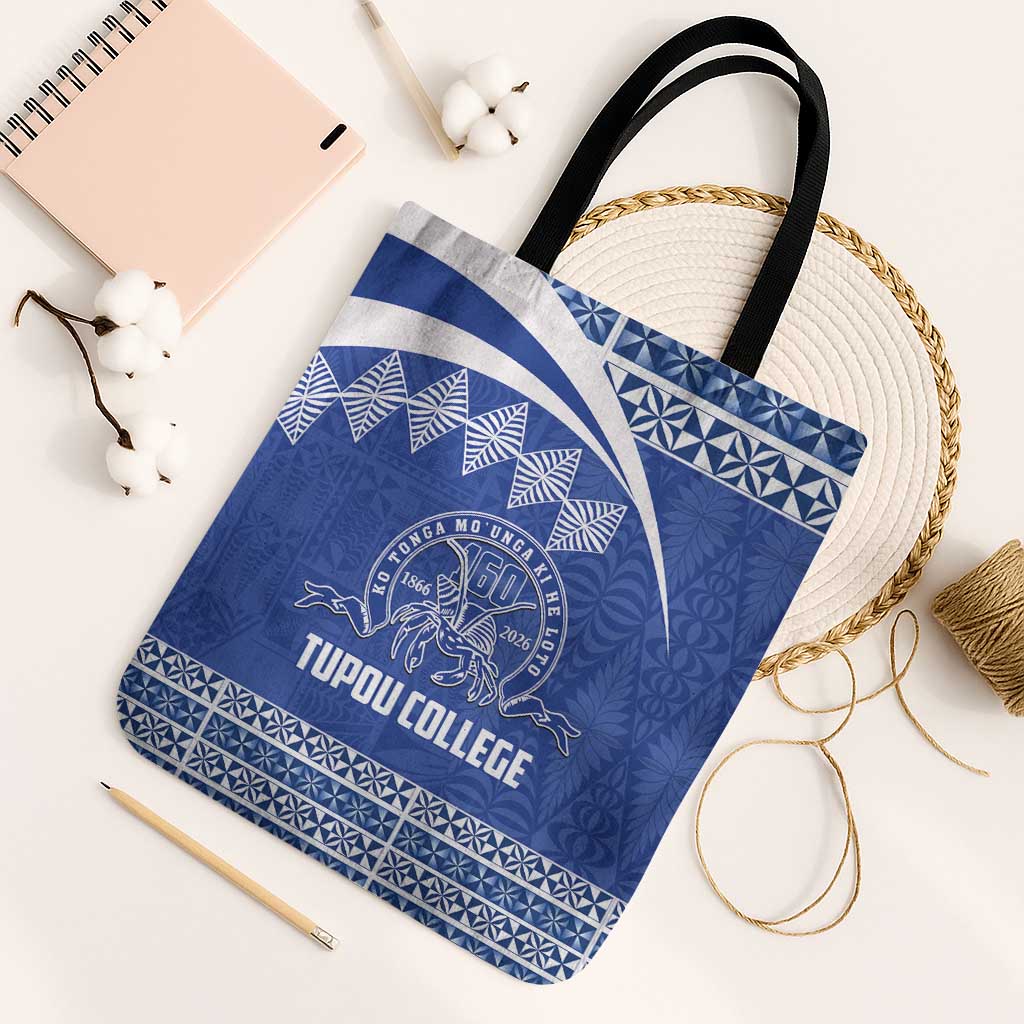 Tonga Tupou College Toloa Tote Bag 160 Years Anniversary Tongan Ngatu Pattern LT14 Black Strap One Size Blue - Polynesian Pride