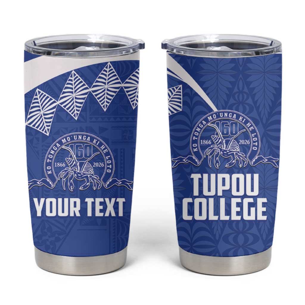 Personalised Tonga Tupou College Toloa Tumbler Cup 160 Years Anniversary Tongan Ngatu Pattern LT14 Blue - Polynesian Pride