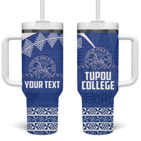 Personalised Tonga Tupou College Toloa Tumbler With Handle 160 Years Anniversary Tongan Ngatu Pattern LT14 One Size: 40 oz Blue - Polynesian Pride