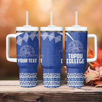 Personalised Tonga Tupou College Toloa Tumbler With Handle 160 Years Anniversary Tongan Ngatu Pattern LT14 - Polynesian Pride