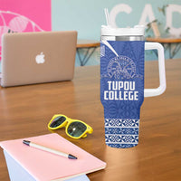 Personalised Tonga Tupou College Toloa Tumbler With Handle 160 Years Anniversary Tongan Ngatu Pattern LT14 - Polynesian Pride
