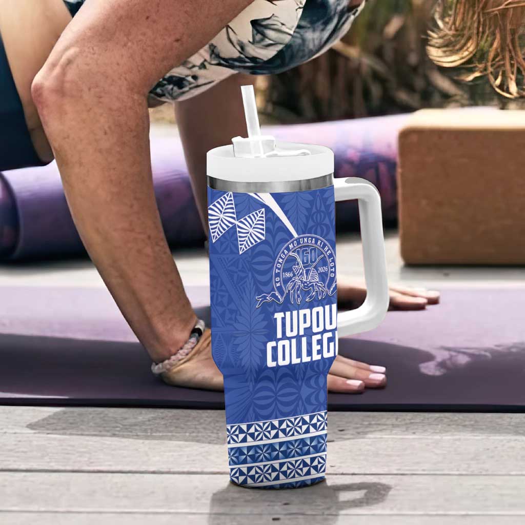 Personalised Tonga Tupou College Toloa Tumbler With Handle 160 Years Anniversary Tongan Ngatu Pattern LT14 - Polynesian Pride