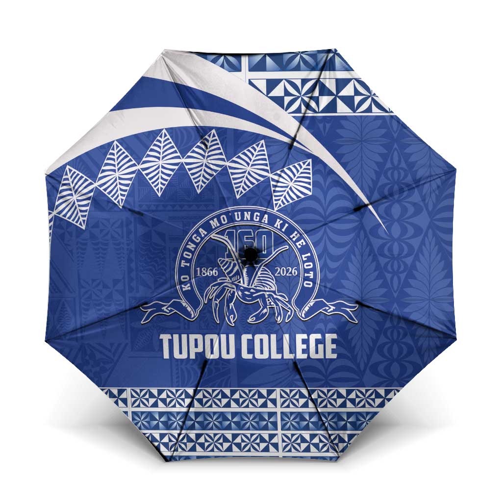 Tonga Tupou College Toloa Umbrella 160 Years Anniversary Tongan Ngatu Pattern LT14 One Size Folded 11.42 inch Opened Diameter 37.4 inch Blue - Polynesian Pride