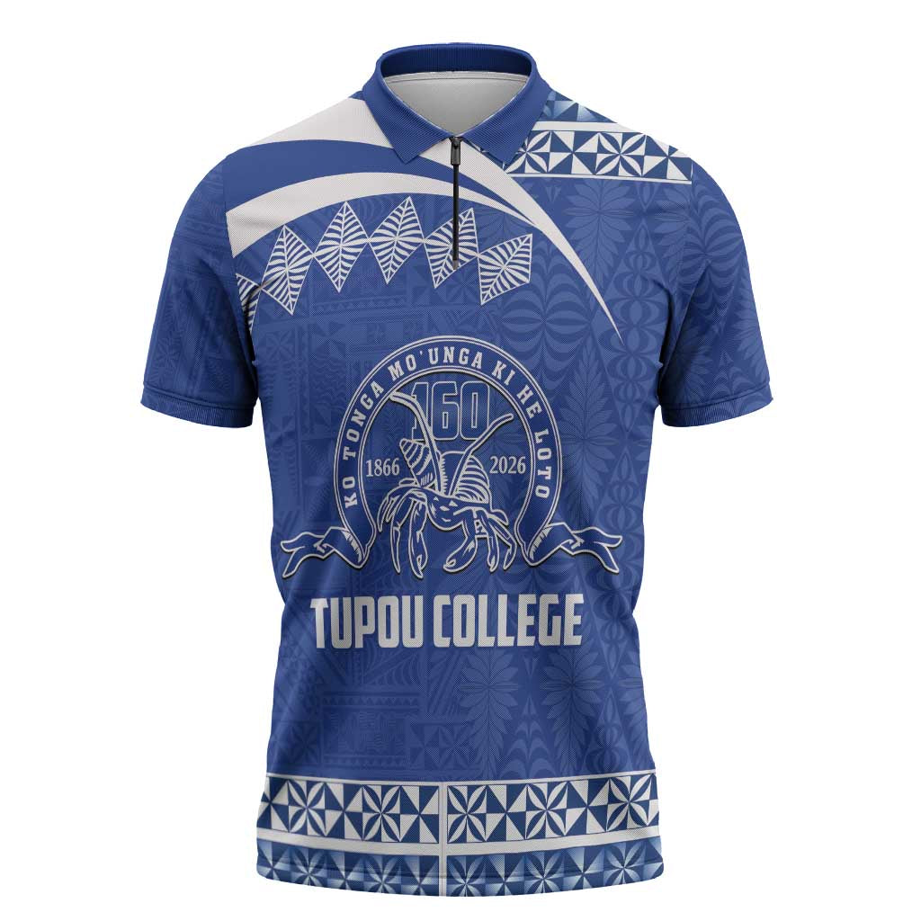 Personalised Tonga Tupou College Toloa Zipper Polo Shirt 160 Years Anniversary Tongan Ngatu Pattern