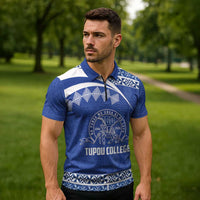 Personalised Tonga Tupou College Toloa Zipper Polo Shirt 160 Years Anniversary Tongan Ngatu Pattern