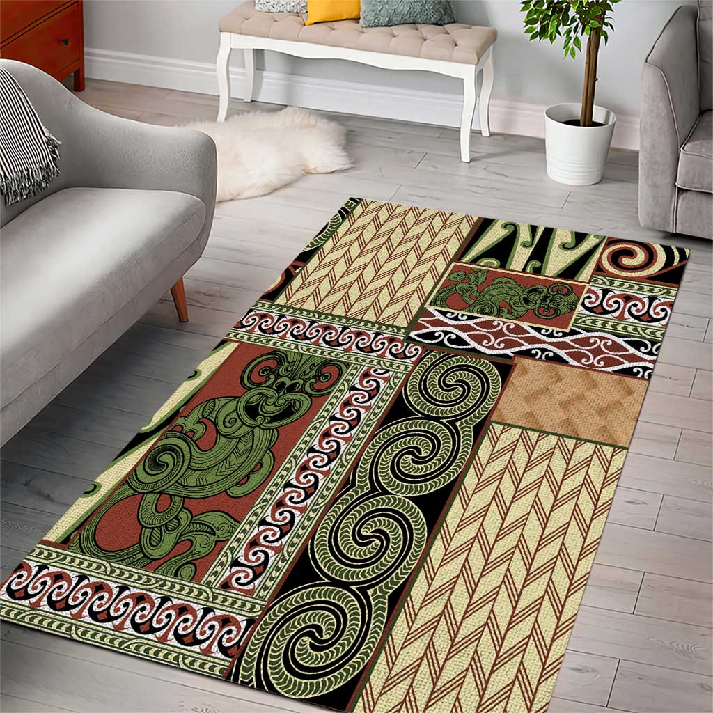 Beige Aotearoa Kowhaiwhai Pattern Area Rug NZ Maori Quilt Style