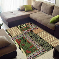 Beige Aotearoa Kowhaiwhai Pattern Area Rug NZ Maori Quilt Style