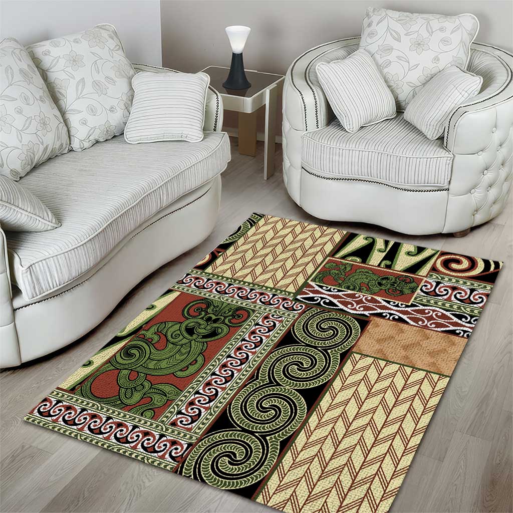Beige Aotearoa Kowhaiwhai Pattern Area Rug NZ Maori Quilt Style