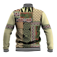 Beige Aotearoa Kowhaiwhai Pattern Baseball Jacket NZ Maori Quilt Style