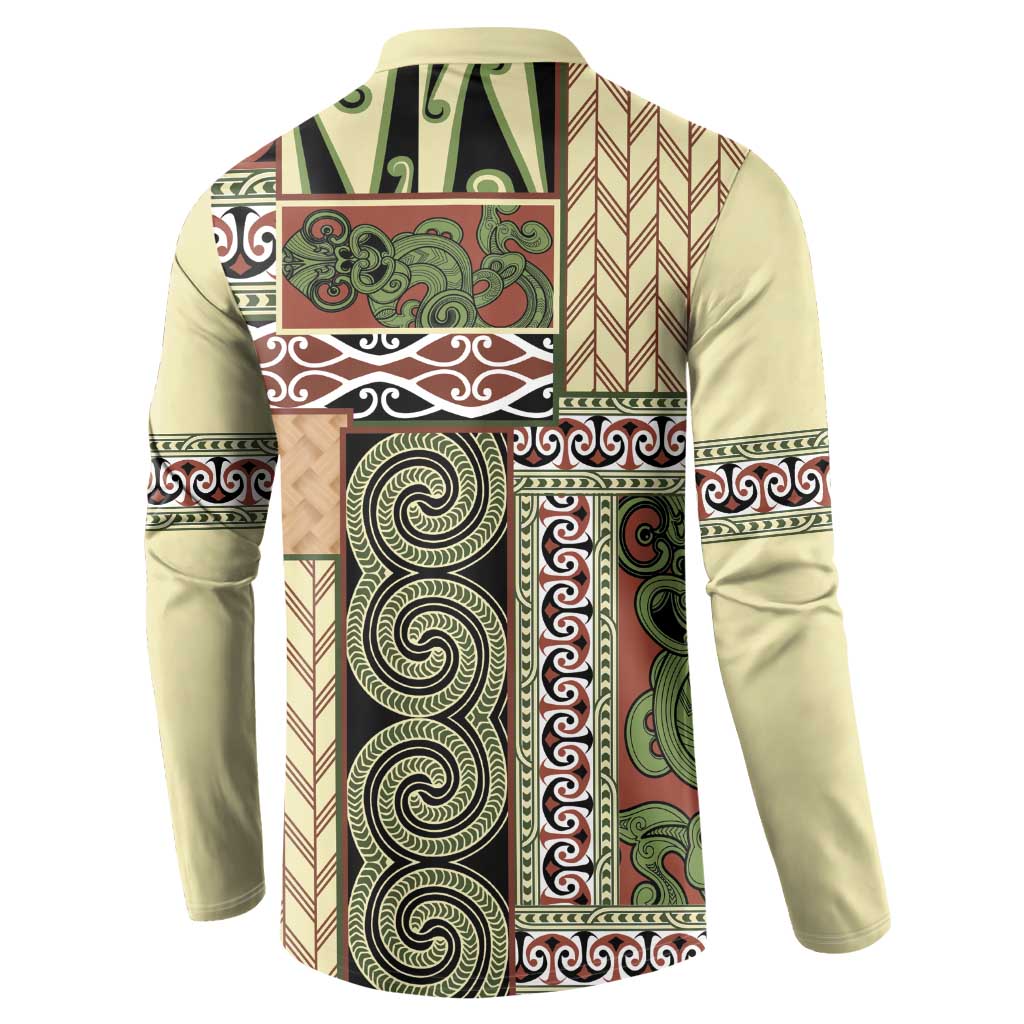 Beige Aotearoa Kowhaiwhai Pattern Button Sweatshirt NZ Maori Quilt Style