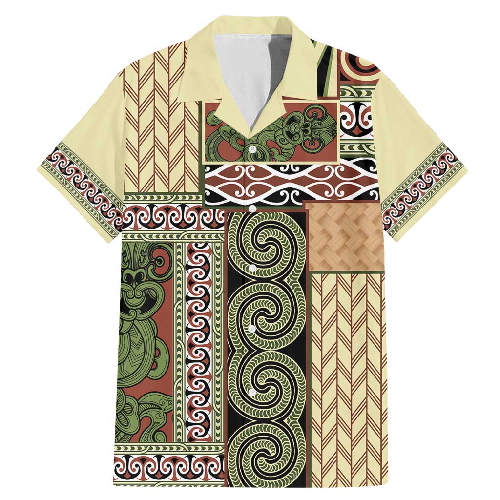 Beige Aotearoa Kowhaiwhai Pattern Family Matching Mermaid Dress and Hawaiian Shirt NZ Maori Quilt Style
