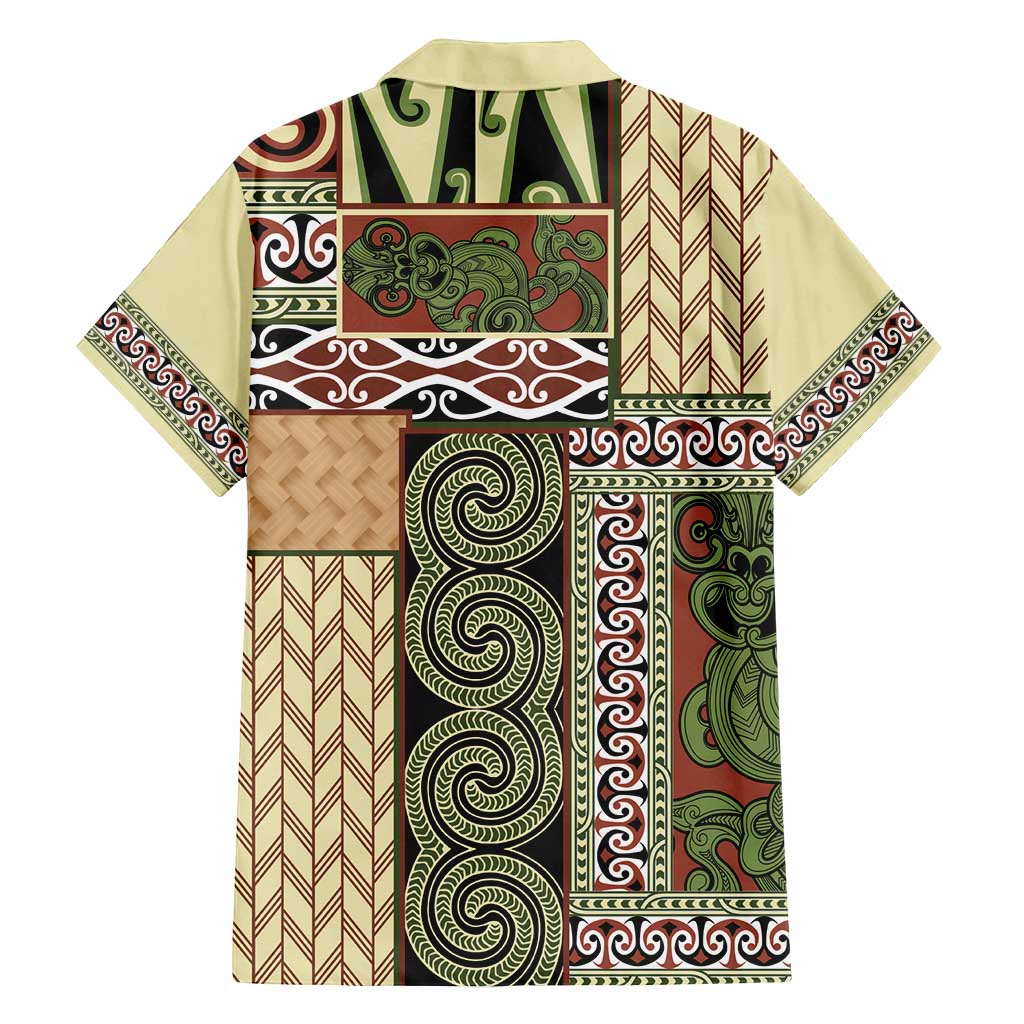Beige Aotearoa Kowhaiwhai Pattern Family Matching Off Shoulder Maxi Dress and Hawaiian Shirt NZ Maori Quilt Style