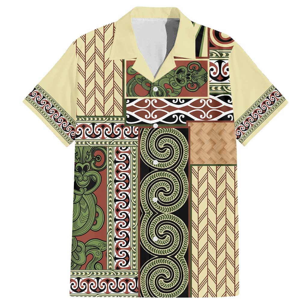 Beige Aotearoa Kowhaiwhai Pattern Family Matching Puletasi and Hawaiian Shirt NZ Maori Quilt Style