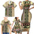 Beige Aotearoa Kowhaiwhai Pattern Family Matching Short Sleeve Bodycon Dress and Hawaiian Shirt NZ Maori Quilt Style