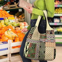 Beige Aotearoa Kowhaiwhai Pattern Grocery Bag NZ Maori Quilt Style