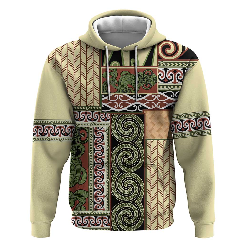 Beige Aotearoa Kowhaiwhai Pattern Hoodie NZ Maori Quilt Style