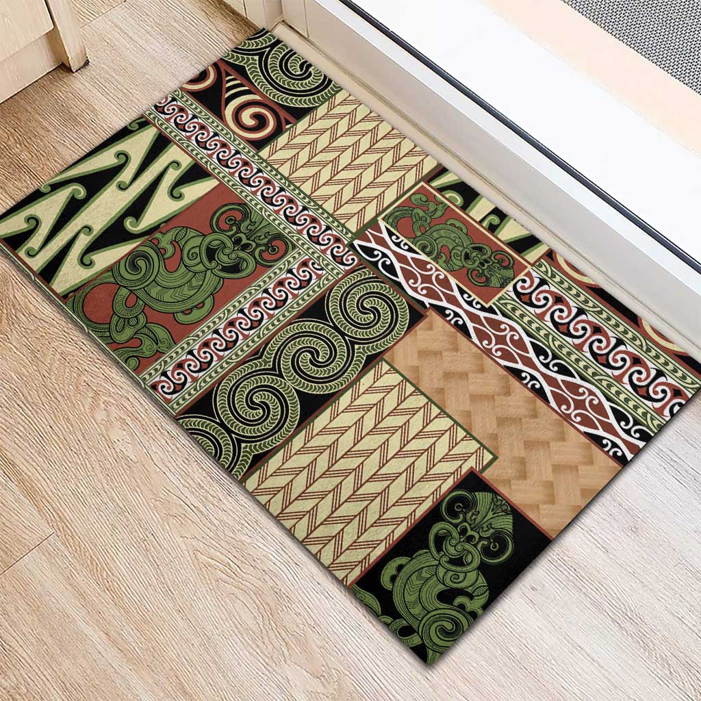 Beige Aotearoa Kowhaiwhai Pattern Rubber Doormat NZ Maori Quilt Style