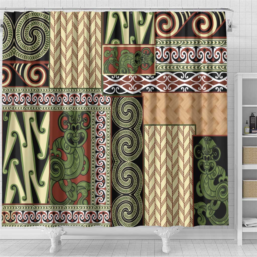 Beige Aotearoa Kowhaiwhai Pattern Shower Curtain NZ Maori Quilt Style