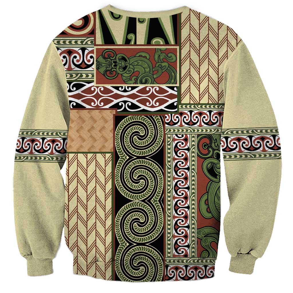 Beige Aotearoa Kowhaiwhai Pattern Sweatshirt NZ Maori Quilt Style