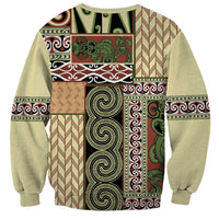 Beige Aotearoa Kowhaiwhai Pattern Sweatshirt NZ Maori Quilt Style