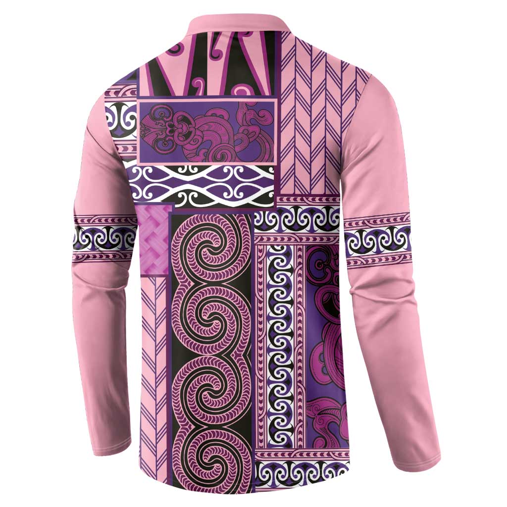 Pink Aotearoa Kowhaiwhai Pattern Button Sweatshirt NZ Maori Quilt Style