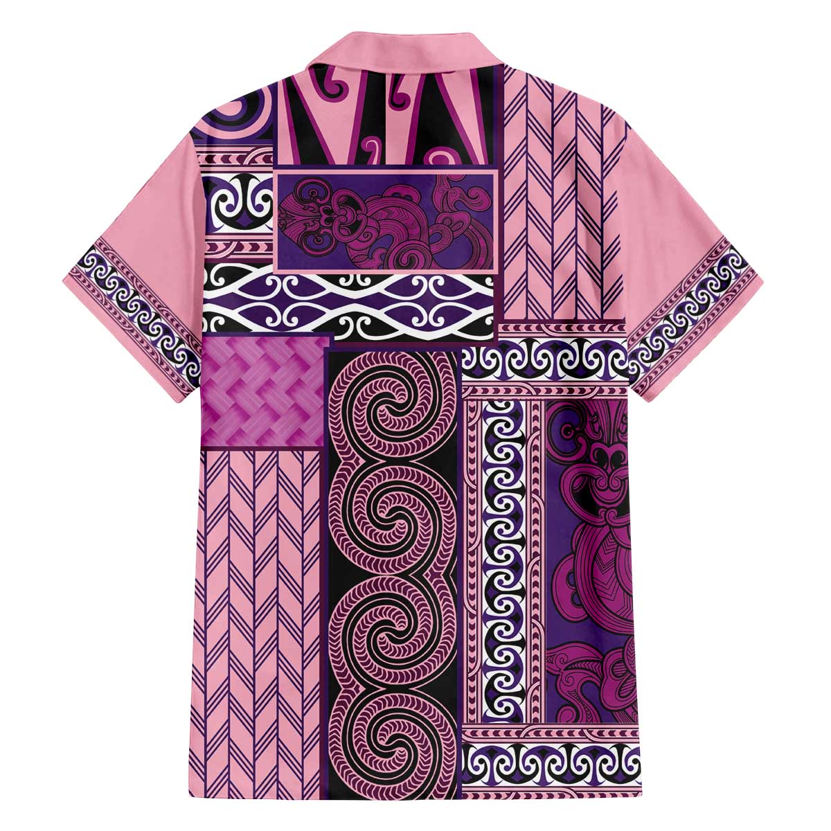 Pink Aotearoa Kowhaiwhai Pattern Family Matching Off The Shoulder Long Sleeve Dress and Hawaiian Shirt NZ Maori Quilt Style