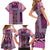 Pink Aotearoa Kowhaiwhai Pattern Family Matching Short Sleeve Bodycon Dress and Hawaiian Shirt NZ Maori Quilt Style