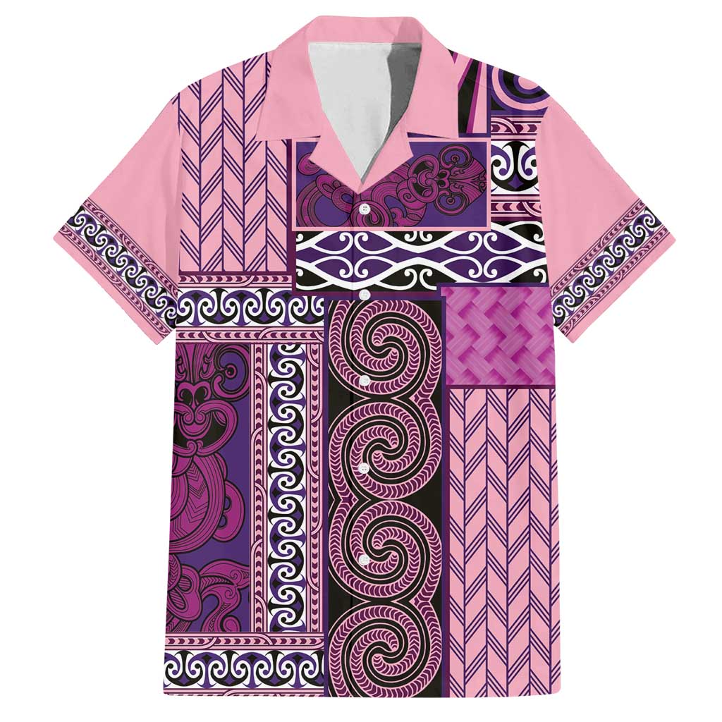 Pink Aotearoa Kowhaiwhai Pattern Family Matching Summer Maxi Dress and Hawaiian Shirt NZ Maori Quilt Style