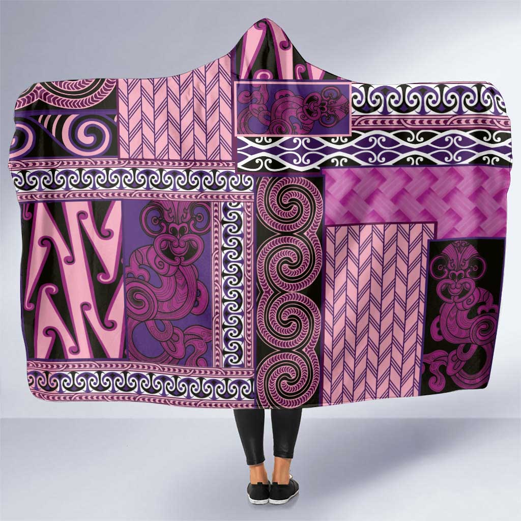 Pink Aotearoa Kowhaiwhai Pattern Hooded Blanket NZ Maori Quilt Style