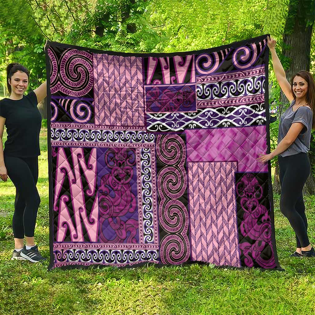Pink Aotearoa Kowhaiwhai Pattern Quilt NZ Maori Quilt Style