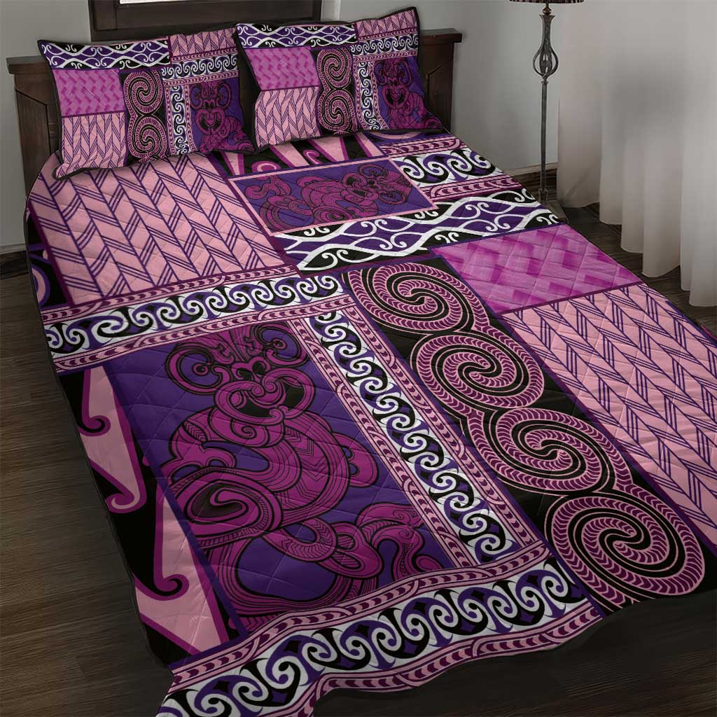 Pink Aotearoa Kowhaiwhai Pattern Quilt Bed Set NZ Maori Quilt Style LT14 Pink - Polynesian Pride