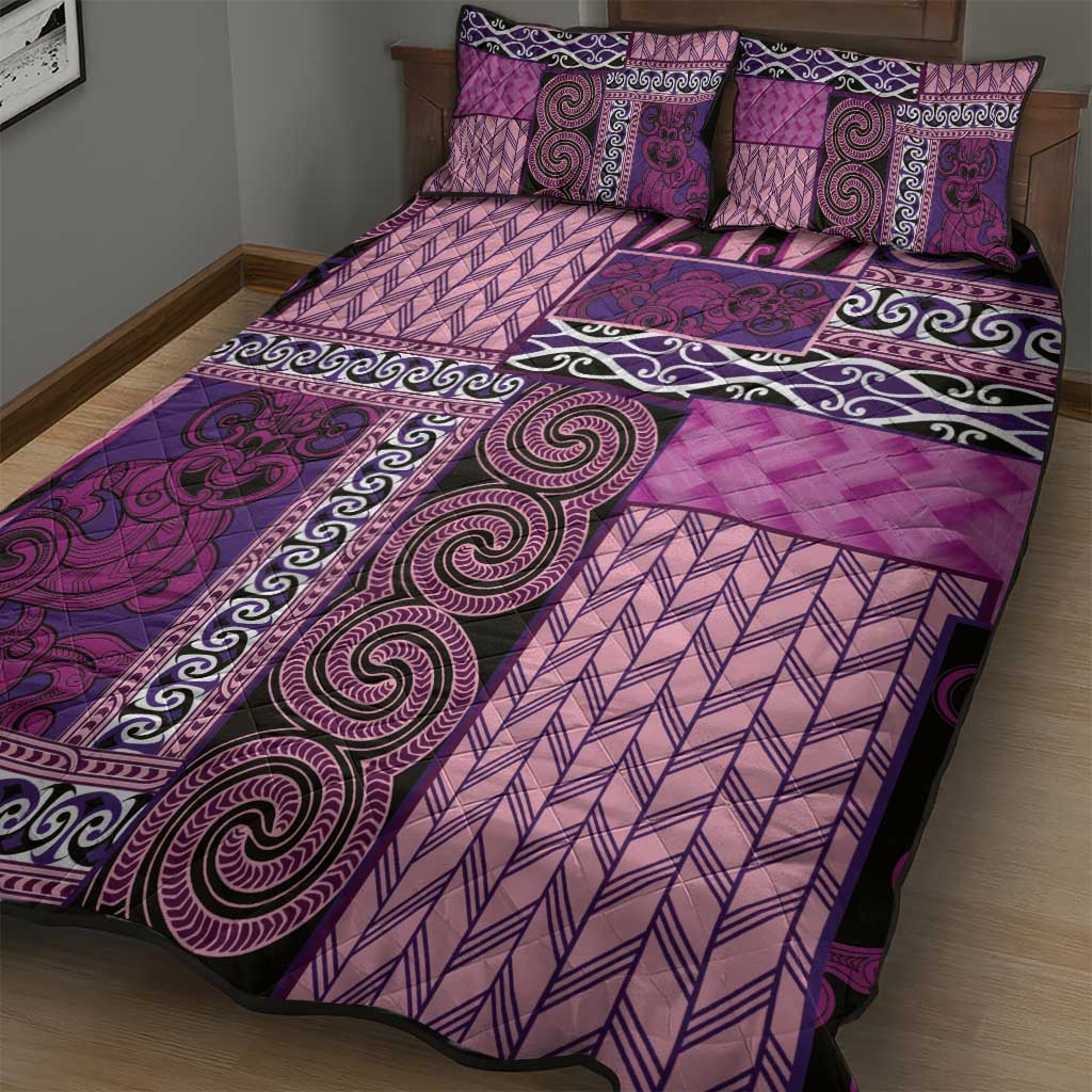 Pink Aotearoa Kowhaiwhai Pattern Quilt Bed Set NZ Maori Quilt Style LT14 - Polynesian Pride