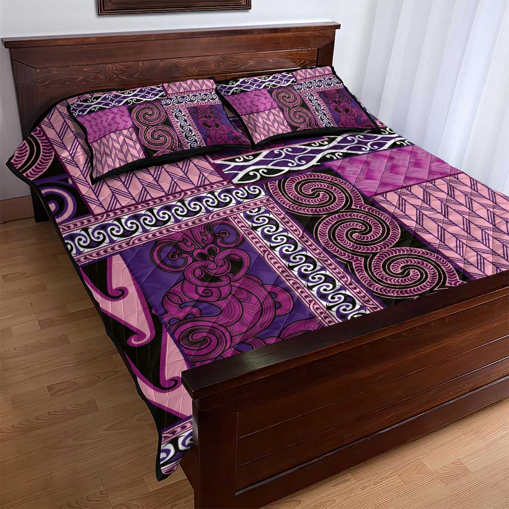 Pink Aotearoa Kowhaiwhai Pattern Quilt Bed Set NZ Maori Quilt Style LT14 - Polynesian Pride