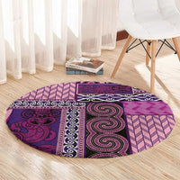 Pink Aotearoa Kowhaiwhai Pattern Round Carpet NZ Maori Quilt Style