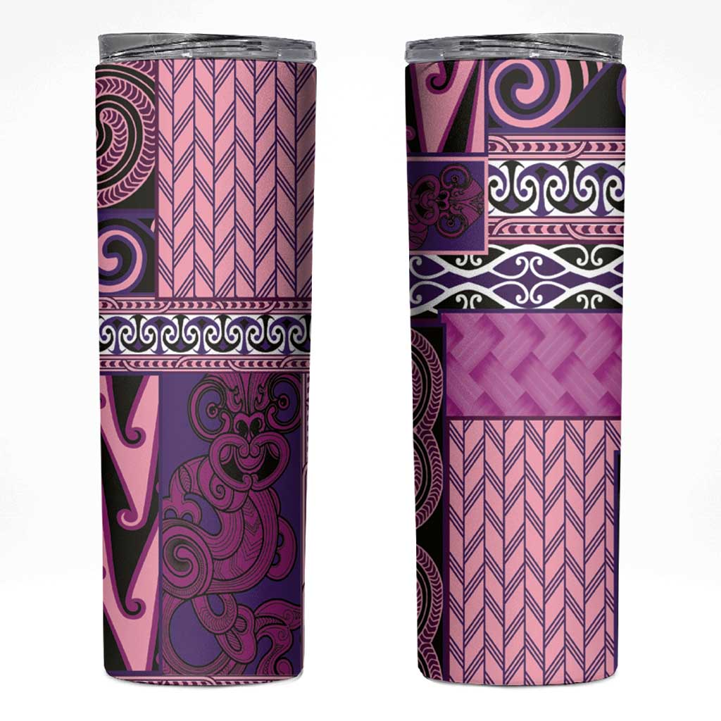 Pink Aotearoa Kowhaiwhai Pattern Skinny Tumbler NZ Maori Quilt Style