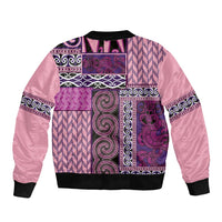 Pink Aotearoa Kowhaiwhai Pattern Sleeve Zip Bomber Jacket NZ Maori Quilt Style
