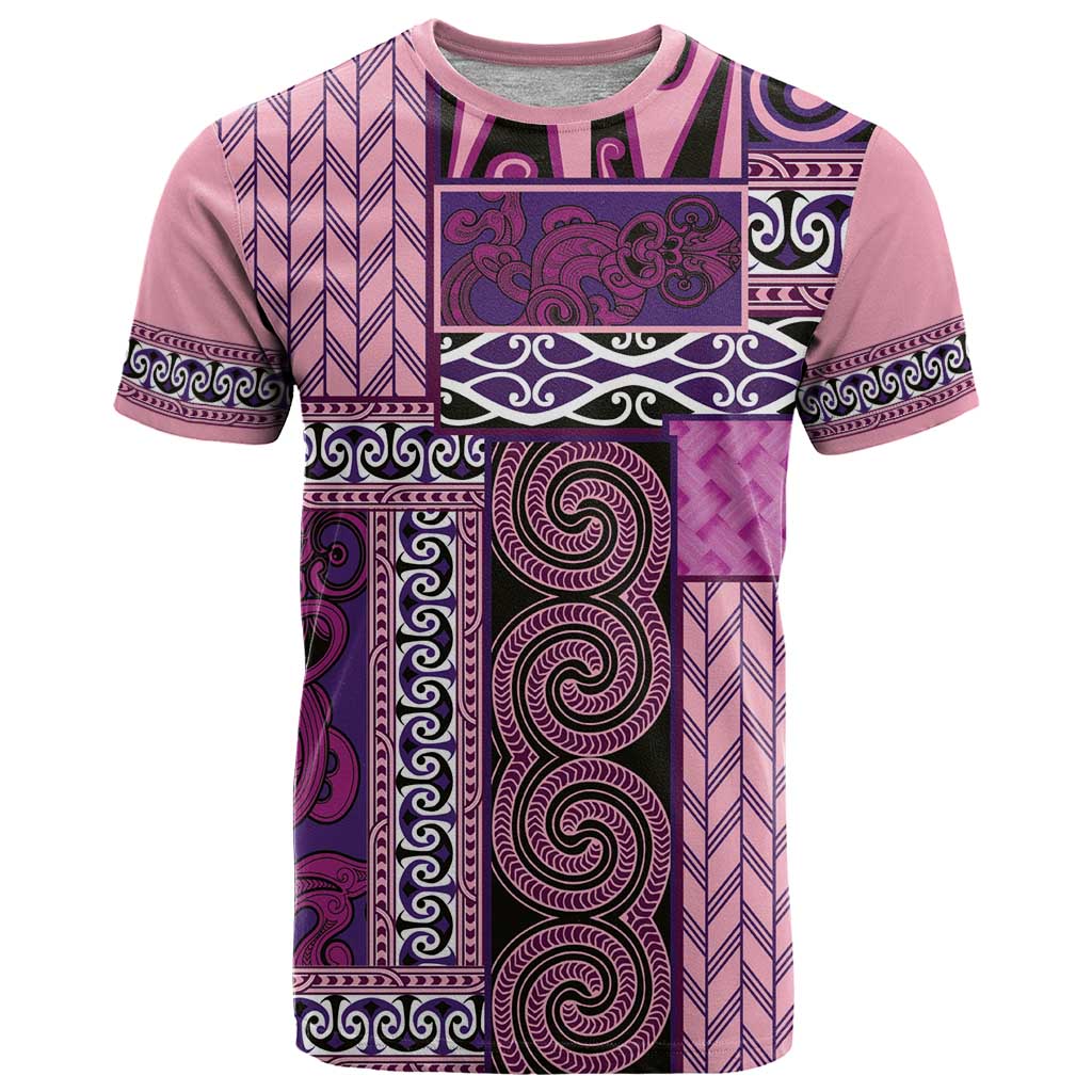 Pink Aotearoa Kowhaiwhai Pattern T Shirt NZ Maori Quilt Style