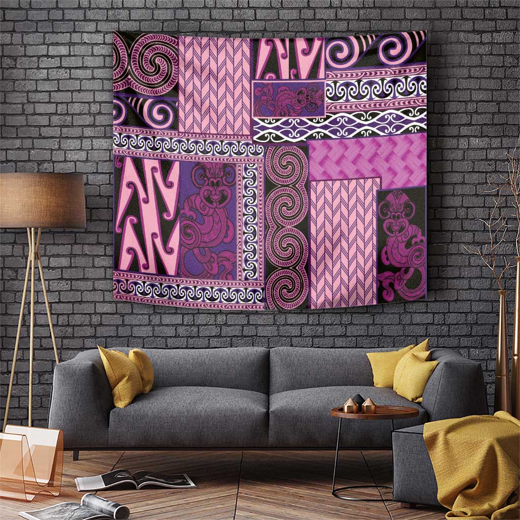 Pink Aotearoa Kowhaiwhai Pattern Tapestry NZ Maori Quilt Style