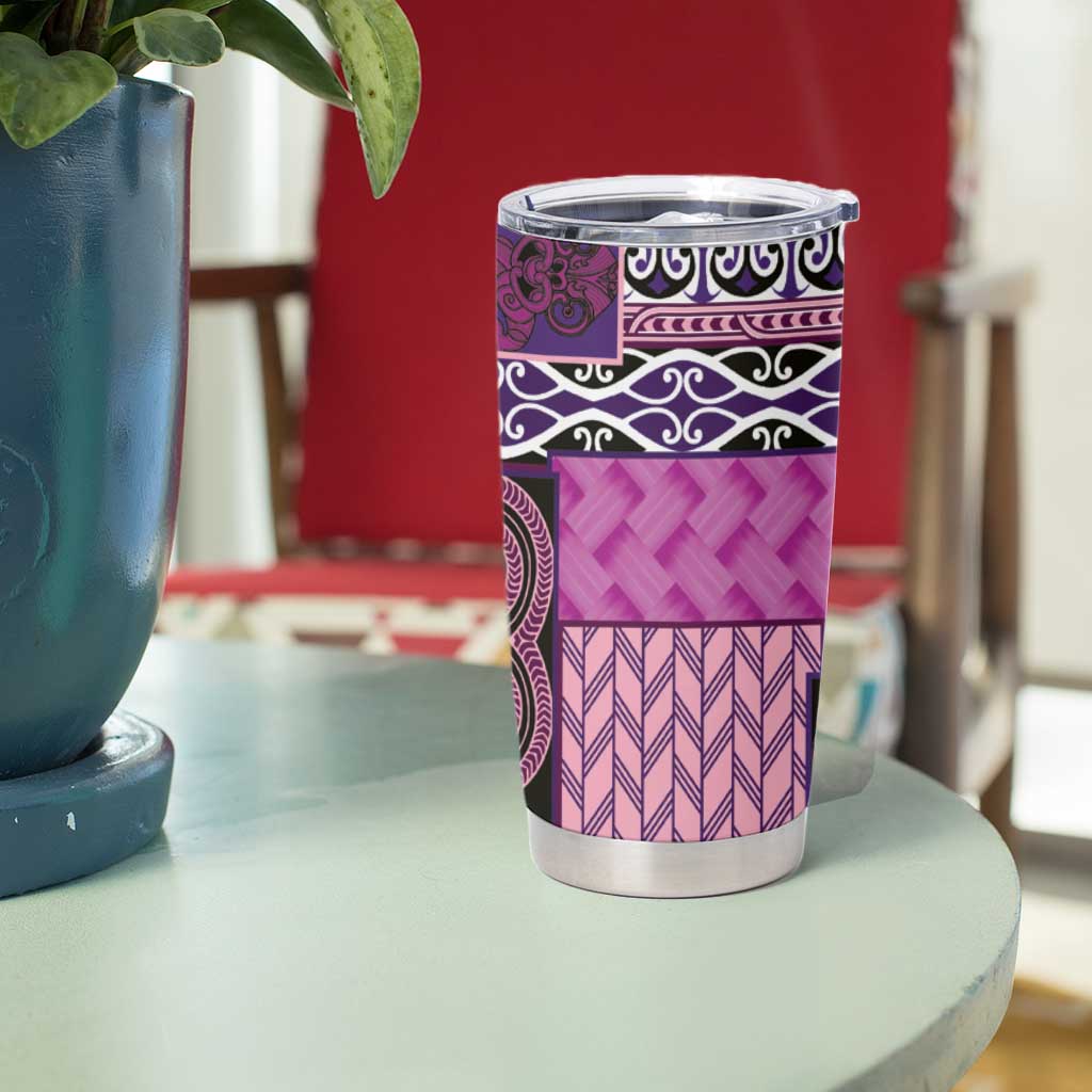 Pink Aotearoa Kowhaiwhai Pattern Tumbler Cup NZ Maori Quilt Style