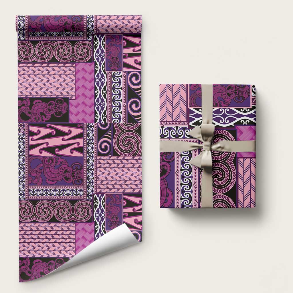 Pink Aotearoa Kowhaiwhai Pattern Wrapping Paper NZ Maori Quilt Style - Polynesian Pride