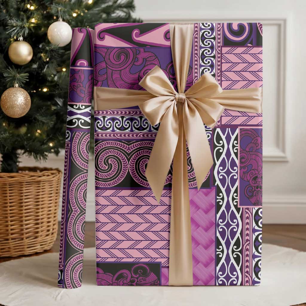 Pink Aotearoa Kowhaiwhai Pattern Wrapping Paper NZ Maori Quilt Style - Polynesian Pride